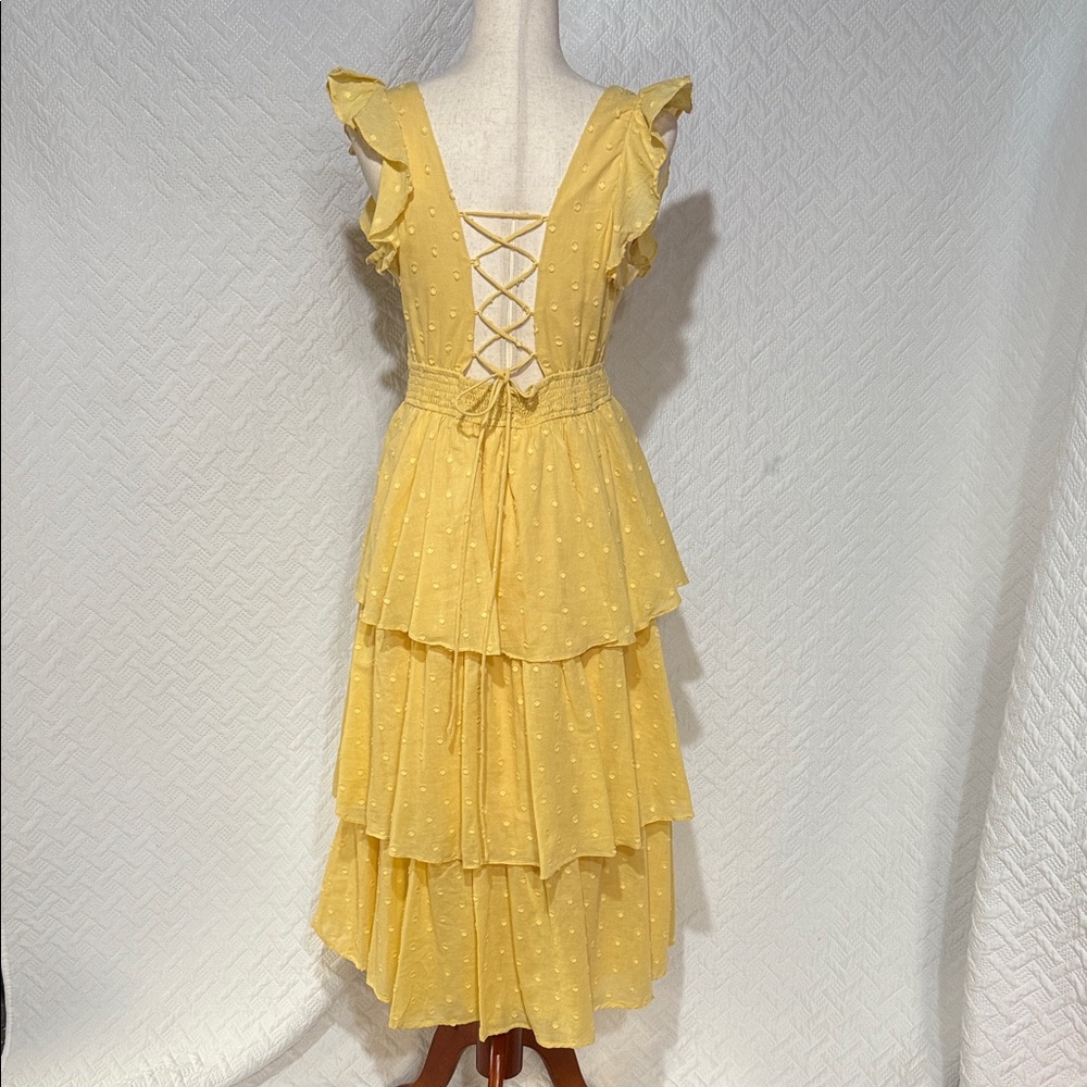 Lulu's Sunny Yellow Tiered Midi Dress - Picture 3 of 4